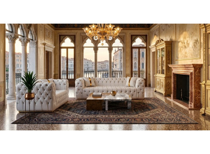 Weiße Chestefield Polstergarnitur Designer Sofa Set Stoffsofas 2tlg