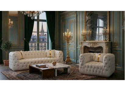 Hochwertige Weiße Chesterfield Garnitur Sofa Set Designer Möbel