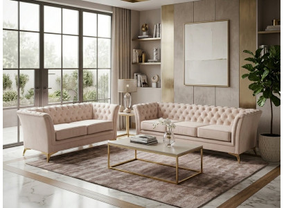 Beiges Wohnzimmer-Set: 3+2-Sitzer-Sofas Chesterfield klassische Sofas