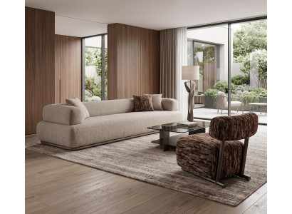 Hochwertiges Modernes Wohnzimmer Set Beige Sofa 4er mit Sessel