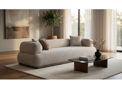 Komfortables 3 Sitzer Lounge Sofa Beige mit Weichen Kissen und Armlehnen