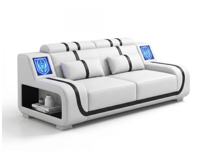 Weiß Schwarz 2-Sitzer Sofa LED Modern Wohnzimmer Couch Design Möbel *