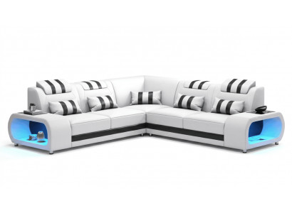 Modern Ecksofa L-Form Weiß Exklusiv LED Sofa Set Couch Luxus Design *