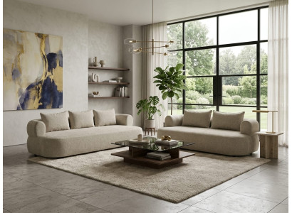 Luxuriöses beigefarbenes Wohnzimmer-Set 4+3-Sitzer-Sofas großes Sofa modern