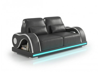 Schwarz 2-Sitzer Sofa LED Modern Wohnzimmer Couch Design Möbel Luxus *