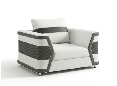 Weiß Leder Komfort Sessel Modern Schwarz Design Polstersofa Wohnzimmer *