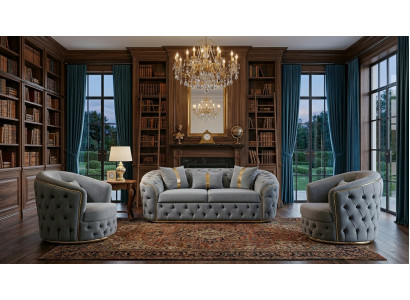 Modernes Blaues Chesterfield Wohnzimmer Set 3+1+1 Sitzer
