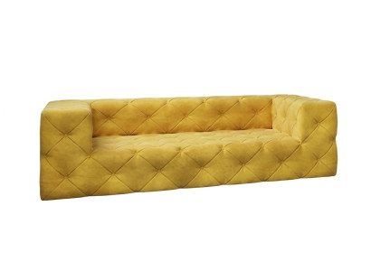 Gelbes gestepptes 3-Sitzer-Sofa Stoffsofa Chesterfield Kapitonierung