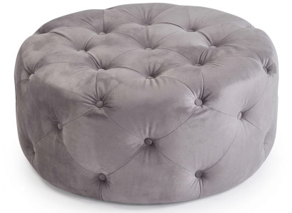 Großer runder grauer Hocker weicher gesteppter Fußhocker Chesterfield