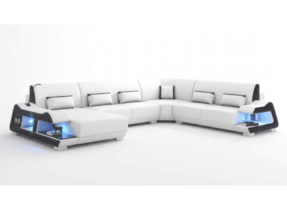Modern Wohnlandschaft U-Form Weiß LED Couch Elegant Design Komfort *