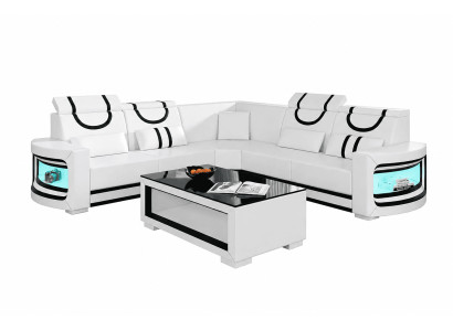 Ecksofa L-Form Weiß LED Modern Wohnzimmer Couch Design Möbel Luxus *