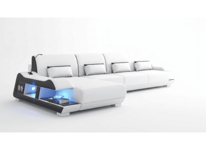 Modern Ecksofa L-Form Weiß LED Sofa Set Couch Elegant Design *