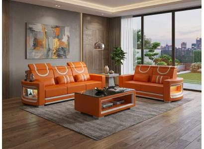Sofa Set 3-Sitzer 2-Sitzer Orange Weiß Praktisch Wohnzimmer Design *