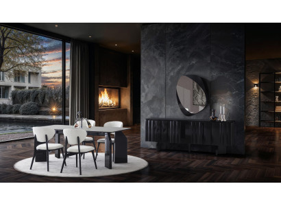 Esstisch 4 Stühle Sideboard Spiegel Set Modern Schwarz Elegant
