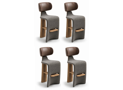 Barhocker Set Moderner Stil Grau Braun Holz Elegant Bequem Komfortabel