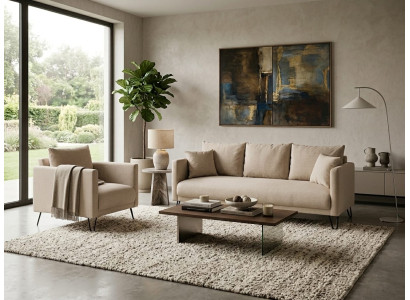 Beiges Wohnzimmer-Set 3+1-Sitzer-Sofas Sessel Stoffsofas Polstermöbel
