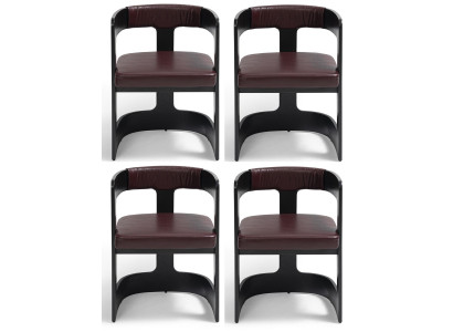 Stuhl-Set Modernes Design Leder Holz Schwarz Komfortabel Hochwertig