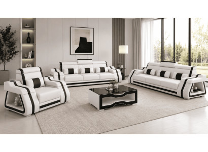 Sofa Set 3+3+1 Modern Weiß Schwarz Premium LED Couchtisch Komfort *