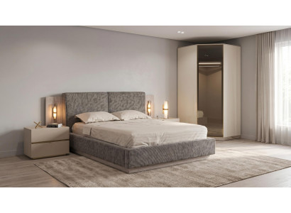 Schlafzimmer Set Modern Beige Bett 2x Nachttische Eckschrank statusbezogen