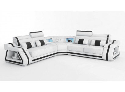 Modern Ecksofa L-Form Weiß LED Sofa Couch Elegant Design Exklusiv *