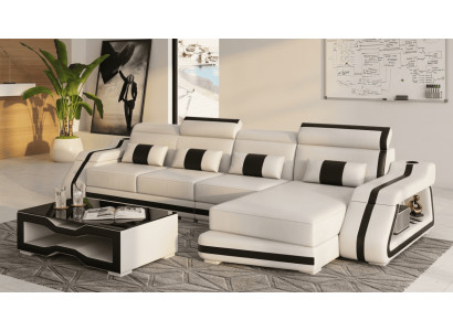 Modern Ecksofa L-Form Couchtisch Weiß LED Sofa Set Couch Elegant Top *