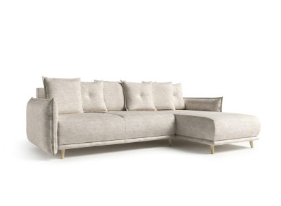 Hellbeiges L-förmiges Stoffsofa Ausziehsofa mit Kissen großes Schlafsofa