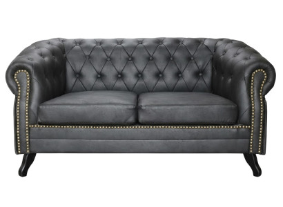 Dunkelgraues Ledersofa Gestepptes Sofa Wohnzimmermöbel Chesterfield