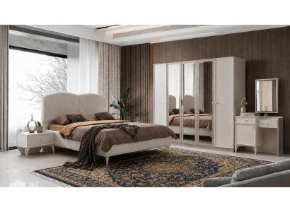 Schlafzimmer-Set: Schrank Bett Kopfteil Kommode Spiegel  Nachttisch
