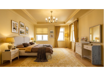 Schlafzimmer-Set Bett Kopfteil Kommode Modern Beige Bequem Stilvoll