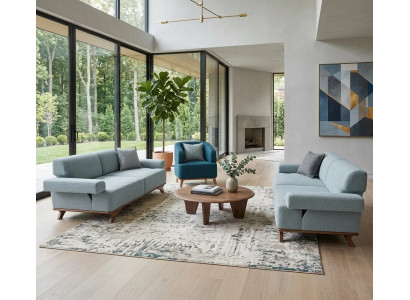 Grau-Blaue Sofagarnitur Designer 3-Sitzer Moderner Polstersessel