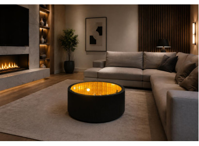 Luxus Coffee Table LED Beleuchtung Schwarz Rund Wohnzimmertisch