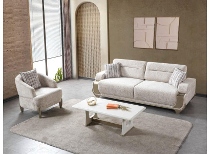 Sofa Couchtisch weiß modern neu rechteckig weich Stoff Wohnzimmer
