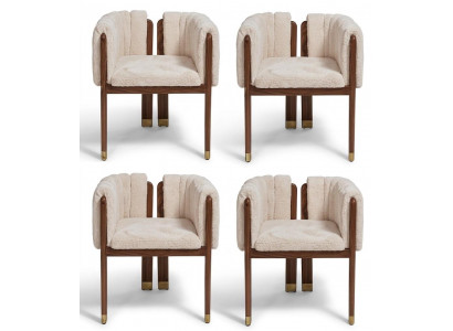 Stuhl Set Design Beige Stoff Holz Elegant Komfort Zeitlos Stilvoll