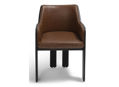 Stuhl Design Braun Kunstleder Holz Schwarz Ergonomisch Komfort Stil
