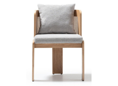 Stuhl Design Weiss Stoff Holz Modern Komfort Skandinavisch Elegant