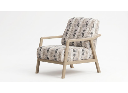 Sessel Modern Beige Muster Holz Einzelsessel Design Stuhl Mehrfarbig