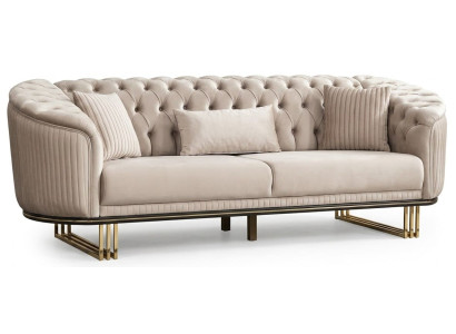 3-Sitzer Sofa Chesterfield Beigе Luxuriöse Bequem Schick Praktisch
