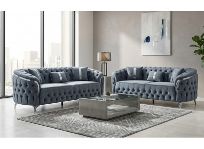 Blaue Zeitgenössische Chesterfield Sitzgarnitur Polstersofas 2tlg