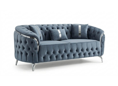Zeitloser Blauer Chesterfield Zweisitzer Edle Polstercouch 2-er
