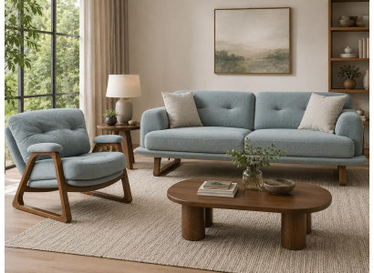 Sofa Set Sofa Sessel weich bequem schön modern blau