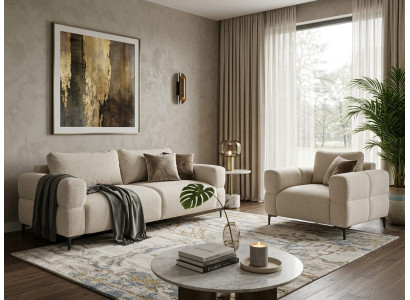 Beiges Wohnzimmer-Set 3+1-Sitzer-Sofas Stoffsofas Sessel Polstermöbel