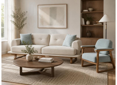 Sofa Set Sofa Sessel weich bequem schön modern weiß blau