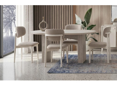 Beige Esszimmergarnitur Luxuriöser Esstisch Robuste 4x Polsterstühle