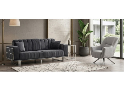 Sofa Set 1x 3-Sitzer Sofa 1x Sessel Moderner Stil Schwarz Grau Schick