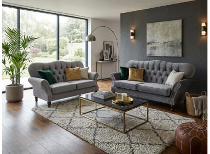 Luxuriöses graues Wohnzimmer-Set: 3+2-Sitzer-Sofas Wohnzimmer Klassiker