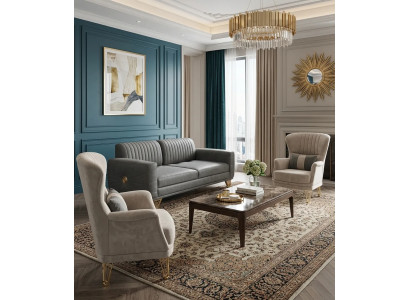 Elegante Wohnzimmer Sitzgarnitur Exklusiver Dreisitzer 2x Relaxsessel