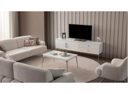 Wohnzimmer Set TV-Lowboard Couchtisch Moderner Stil Weiß Funktional