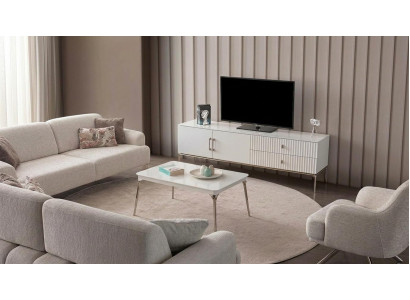 Wohnzimmer Set TV-Lowboard Couchtisch Moderner Stil Weiß Funktional