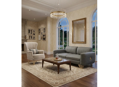 Elegante Wohnzimmer Garnitur 3-er Stoffsofa Exklusiver 1-Sitzer