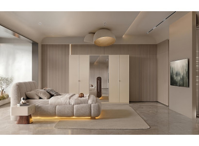 Schlafzimmer Set Bett Schrank 2x Nachttische Modern Beige Edel Luxus